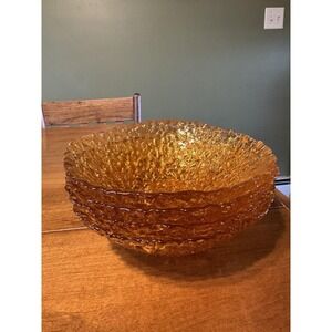 Vintage Amber Pebble Glass Bowl Set, Four-Piece Round Textured Bowls